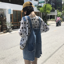 直筒短裤 女装 连体裤 学生宽松百搭割破毛边口袋牛仔背带裤 春季韩版