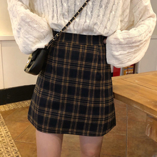 韩版 chic港味复古格子短裙高腰A字包臀裙半身裙学生裙子 秋季女装