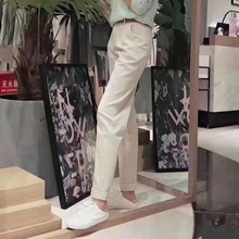 2019秋新款 89219291201 高腰百搭九分老爹裤 女银色红袖 白色牛仔裤
