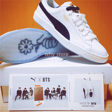 小白鞋 Puma BTS防弹少年团同款 限量小花黑白漆皮休闲板鞋 368278