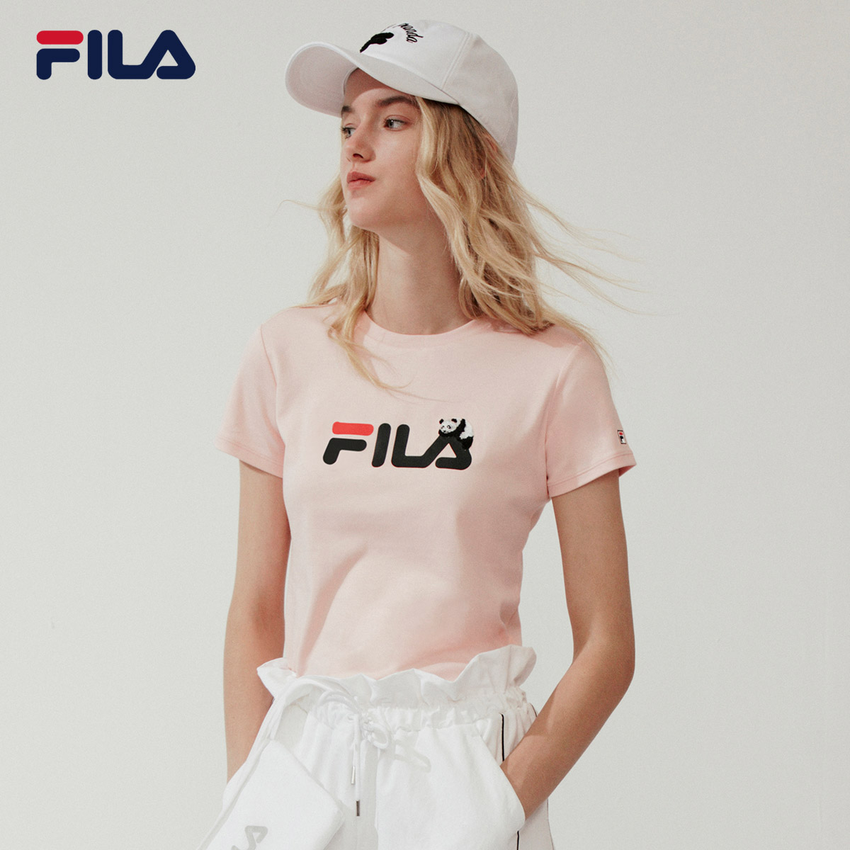 FILA Feile Official Women's Short Sleeve T-shirt 2020 New Leisure Sports Panda Theme Knitted Short Sleeve Shirt