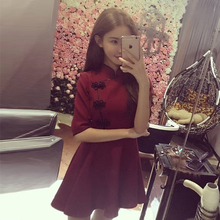 2018秋装韩版新款女装裙子名媛盘扣复古旗袍小礼服收腰显瘦连衣裙