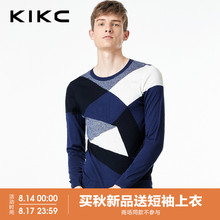 kikc针织衫男2018秋季新款韩版潮流个性圆领修身长袖套头毛衣男