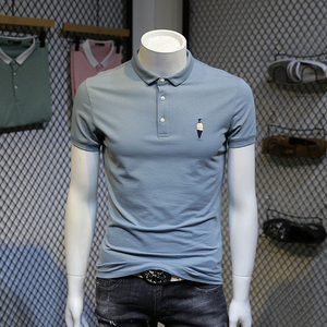 2019夏季新品男青年翻领时尚短袖polo衫个性简约图案印花男短袖t