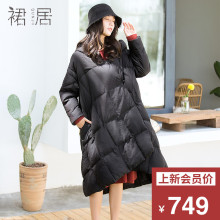 裙居黑色轻薄羽绒服女2018冬装新款白鸭绒中长款宽松上衣外套女图片