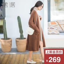 裙居慵懒风毛衣女开衫秋冬2018新款上衣套头针织衫女中长款羊毛衫图片