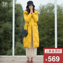 裙居黄色过膝羽绒服女2018新款冬季白鸭绒大衣中长款加厚女士外套图片