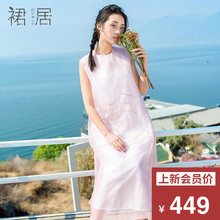 裙居小清新真丝白色连衣裙女夏装2018新款中长款桑蚕丝宽松长裙子图片