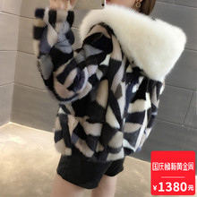 2018秋冬新款裘皮水貂毛外套海宁貂皮大衣女装拼貂狐狸毛皮草短款图片