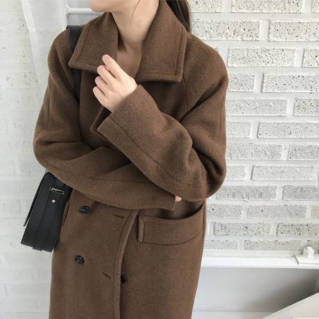 2018秋冬韩版新款宽松女装毛呢外套女百搭时尚大码中长款呢子大衣商品大图