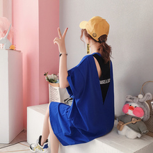 ins超火的裙子女夏2018新款吊带连衣裙宽松韩版t恤长裙冷淡风露背