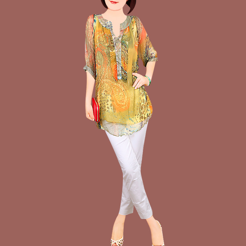 2018夏季新款女装韩版印花真丝上衣桑蚕丝衫