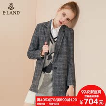 ELAND秋冬女装韩版时尚撞色格子帅气西装外套中长款女EEJK74C01S图片