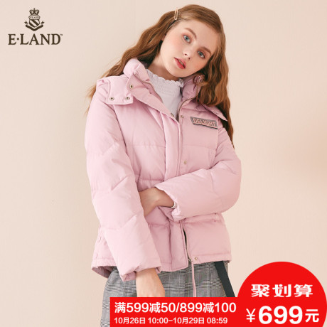 ELAND冬季女装贴布装饰可拆卸连帽短款加厚保暖羽绒服外套女商品大图