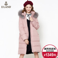 ELAND衣恋女装休闲中长款毛领连帽羽绒服外套EEJD78V51I图片