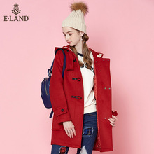 ELAND衣恋女装学生牛角扣连帽毛呢子大衣外套女EEJW78T51I图片