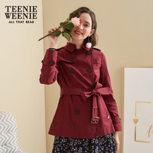 Teenie Weenie小熊2018冬季新款韩版女装双排扣长袖短款风衣外套图片