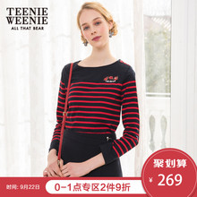 T恤TTLA81101A 女装 Weenie小熊2018春装 条纹圆领长袖 新款 Teenie