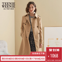 TeenieWeenie小熊2018冬季新款女装中长款双排扣英伦收腰风衣外套图片