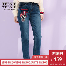 Teenie Weenie小熊2018冬新款女装直筒韩版宽松bf九分牛仔长裤图片
