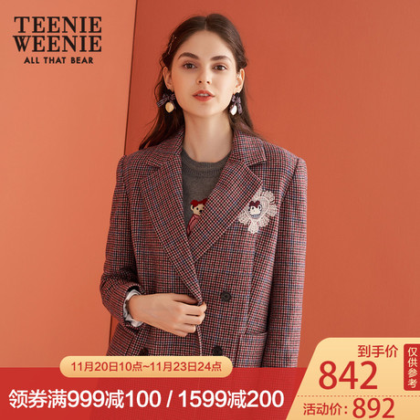 TeenieWeenie小熊2018秋冬新款女装韩版休闲格子早秋chic西装外套商品大图