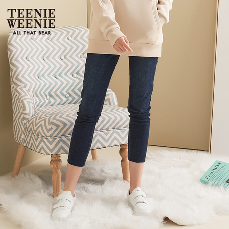 Teenie Weenie小熊2018冬季女装韩版bf哈伦直筒牛仔七分裤商品大图