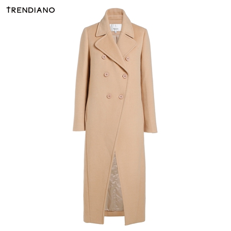 TRENDIANO女装冬装英伦纯色长款羊毛呢外套大衣WHC4341550商品大图