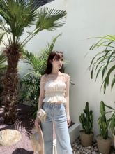 浅香槟色缎面高级甜美修身 精致纯情小姐姐 CHICYOU 显瘦小吊带