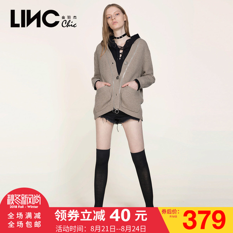 金羽杰LINC2017秋装新款V领大口袋3粒扣针织衫女长袖开衫7370630商品大图
