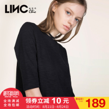 金羽杰2017秋装新款不对称下摆前高后低领五分袖T恤女7381402图片