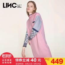 LINC金羽杰2017秋装新款撞色拼接高领长袖连衣裙女中裙7351733图片