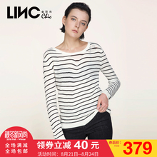金羽杰LINC2017秋装新款破洞条纹衫100%羊毛衫女套头短款7372102图片