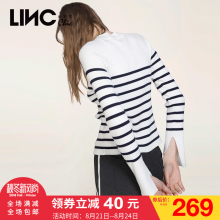 金羽杰LINC2017秋季新款套头毛衣 微喇长袖条纹针织衫女7372151图片
