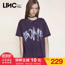 金羽杰LINC2017秋装新款做旧字母纯棉T恤女短袖宽松短款7361413图片