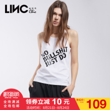 LINC金羽杰2017夏装新款时尚百搭纯棉背心字幕印花T恤女7111445图片