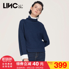 金羽杰2017秋装新款字母印花拼接高领针织衫女套头长袖7352101图片