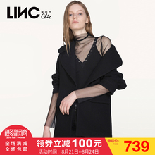 LINC金羽杰2017秋新款时尚灯笼袖开领毛呢外套女宽松大衣7360221图片