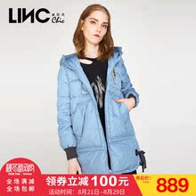 LINC金羽杰冬新款羽绒服女中长款印花拼接个性口袋面包服韩版外套图片