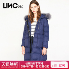 LINC金羽杰冬新品街头口袋品拼接毛领羽绒服女中长款修身外套潮图片