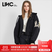 LINC金羽杰2018冬新款创意猫头装夹克式羽绒服女短款宽松8424102图片