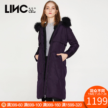 LINC金羽杰2017冬季新品行缝简约毛领羽绒服女中长款修身7451008图片