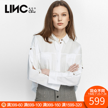 LINC金羽杰2018秋新款贴袋基础衬衣中长款长袖衬衫女纯棉8311630图片