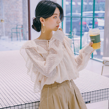 女装 雪纺衫 宽松荷叶边长袖 新款 韩版 韩都衣舍2019夏装 OM91027樰