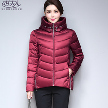 甘夫人2017秋冬新款立领连帽中老年羽绒服女韩版修身常规款妈妈装图片