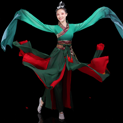 水袖古装汉服女飘逸古典舞演出服孙科踏春舞蹈服装中国风民族舞蹈