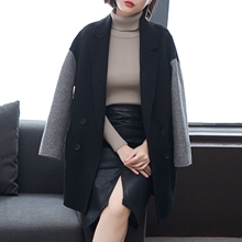 双面呢零羊绒大衣女中长款2018新款秋冬季高端女装撞色羊毛呢外套图片