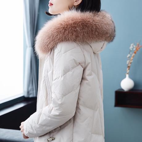 羽绒服女中长款2018新款女装冬季韩版时尚白鸭绒大狐狸毛领厚外套商品大图