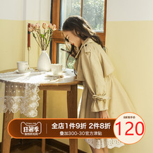 2019新款 儿童洋气中大童韩版 春季时尚 女童风衣中长款 纯色上衣外套