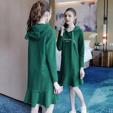 奢姿大码长款时尚卫衣胖MM连衣裙女秋装2018新款女装遮肚显瘦裙子图片