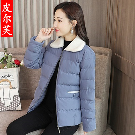 皮尔芙2018冬季新款短款纯色棉衣修身棉袄外套娃娃领羽绒棉服女装商品大图